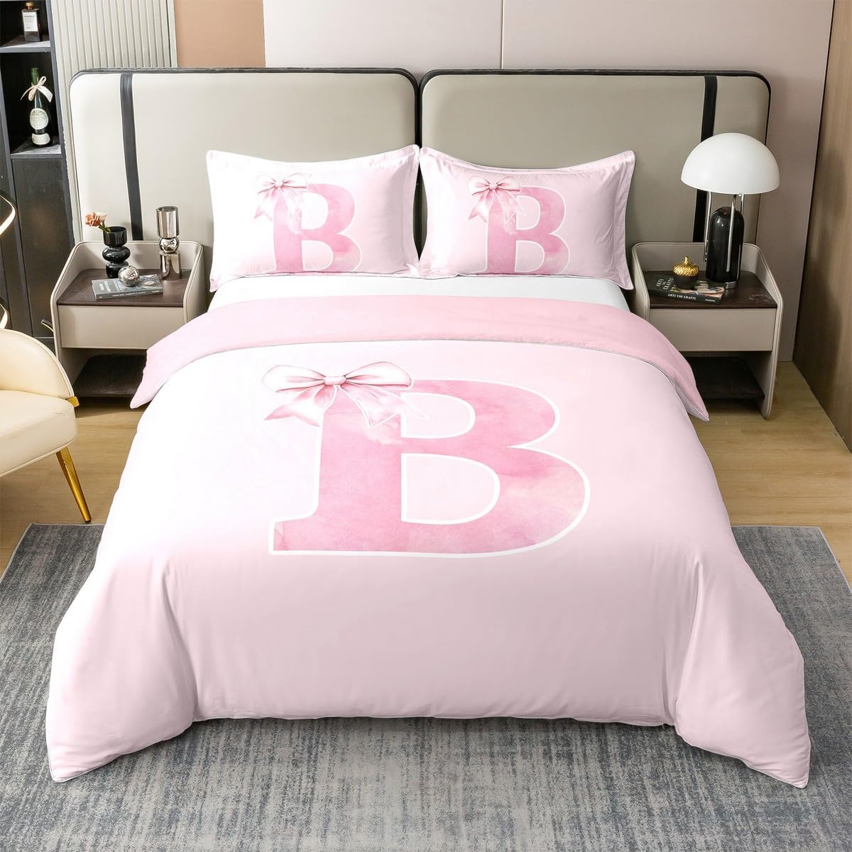 Erosebridal 100% Cotton Monogrammed Bows Duvet Cover Twin for Girls,Coquette Pink Initial E Comforter Cover,Coquette Trendy Pink Bow Bed Set,Unique Customized Room Decor with Zipper Closure(E)