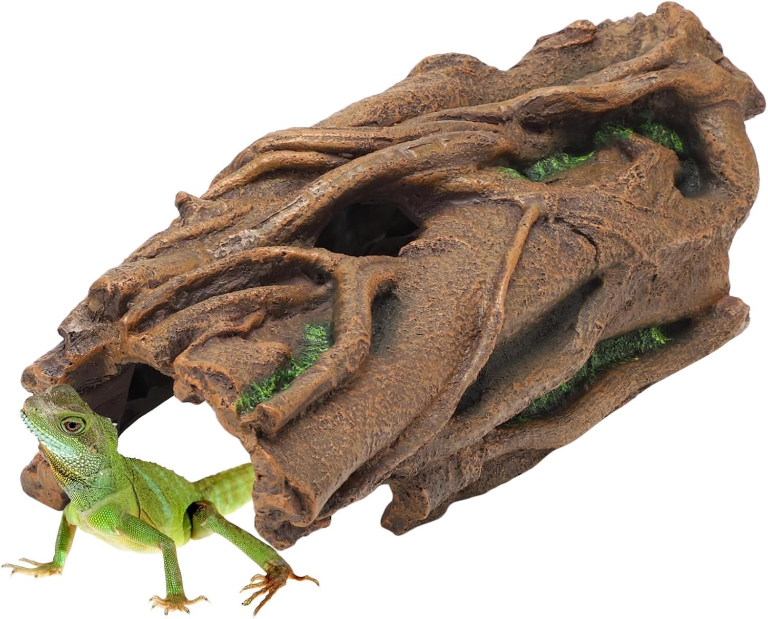 Safe Resin Hollow Log Reptile Hide, Basking Platform 13.4 X 6.3 X 4.1 in, Decoration for Snake Lizard Gecko Aquarium Terrarium