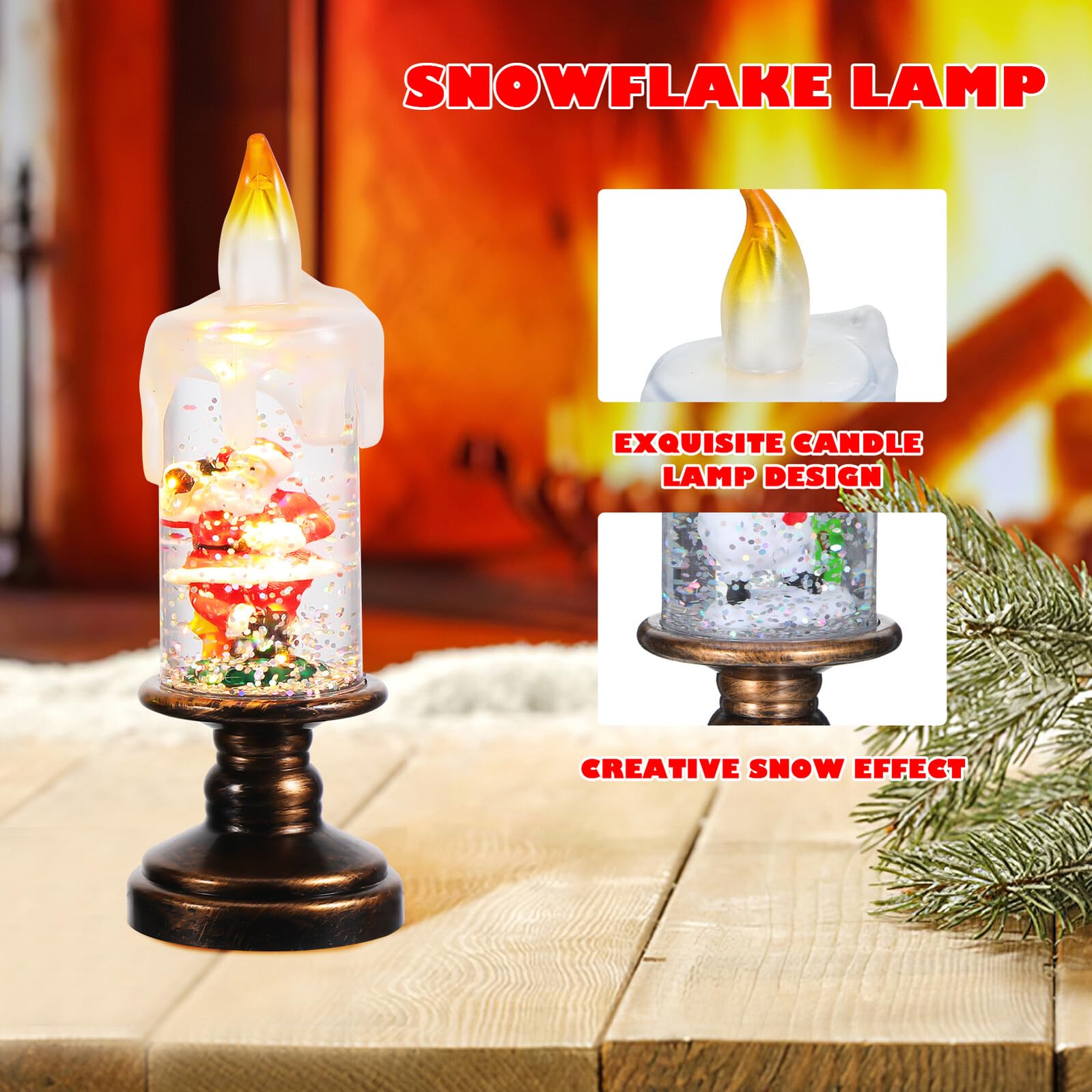 3pezzi Globi di Neve Luminosi Natalizi Candele per Finestre Fiamma LED Realistica Scintillanti Decorazioni Luminose per Centrotavola di Festa per Casa