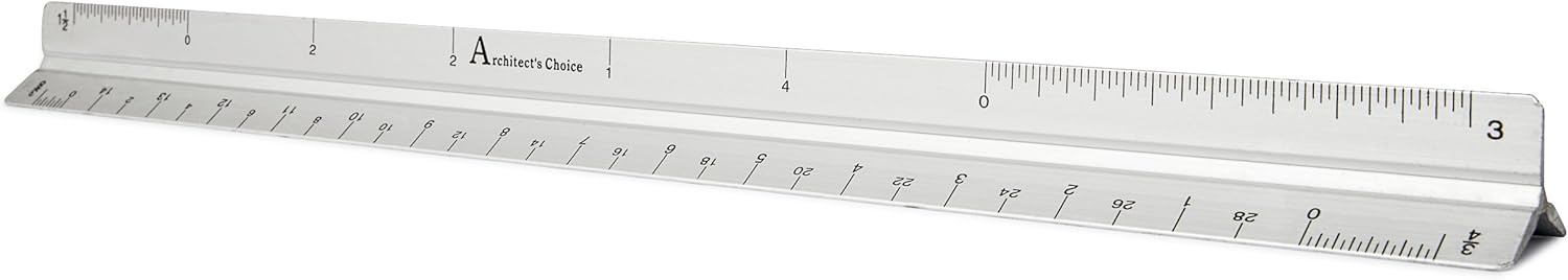 Architect's Choice 12" Solid Aluminum Tri-Sided Scale | PROFESSIONAL GRADE ALUMINUM | ARCHITECTURAL SCALE w/ Imperial Measurements | NOW DISCOUNTED - PLEASE SEE DETAILS BELOW : Office Products