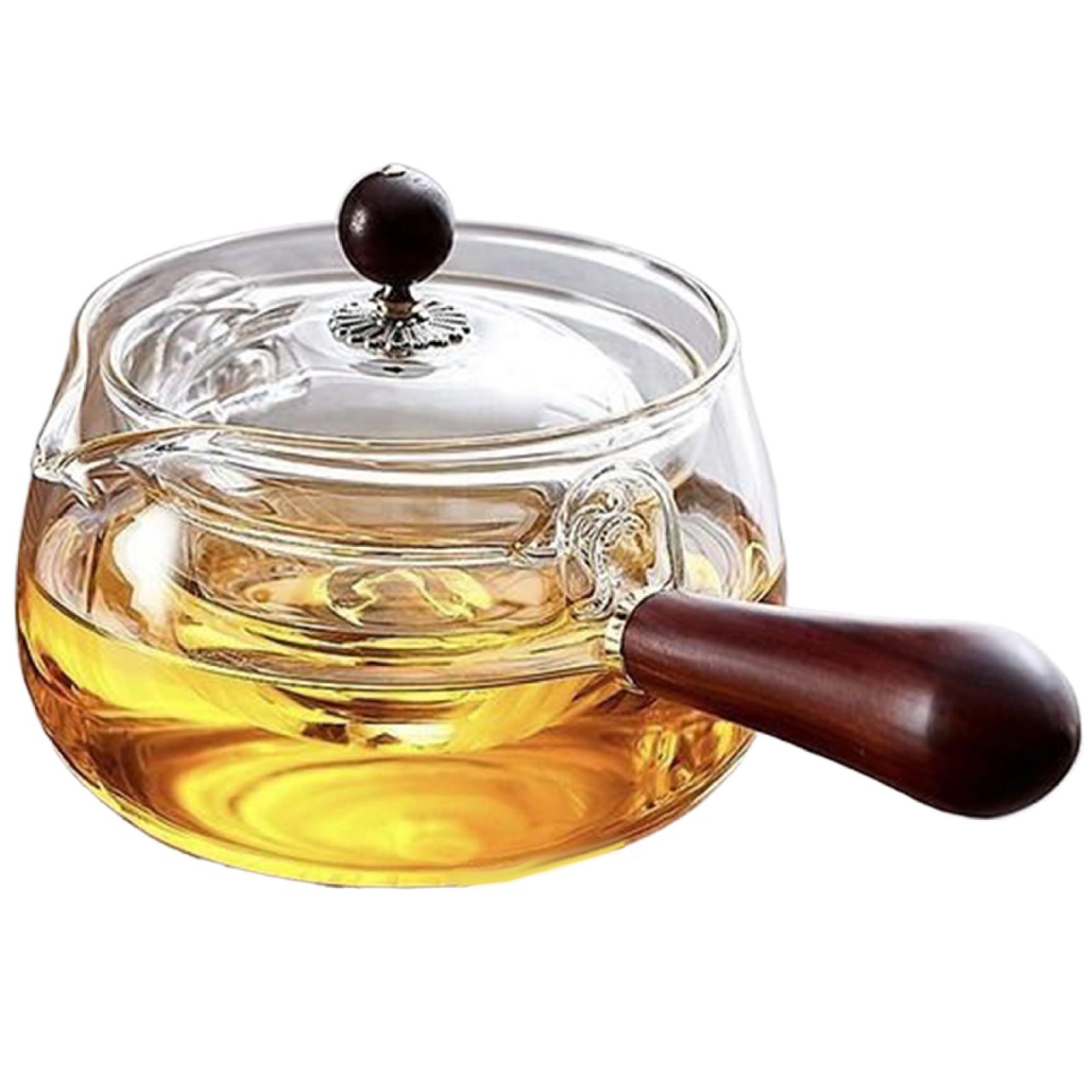 Théière en verre borosilicate de style japonais infuseur inox et bois noble