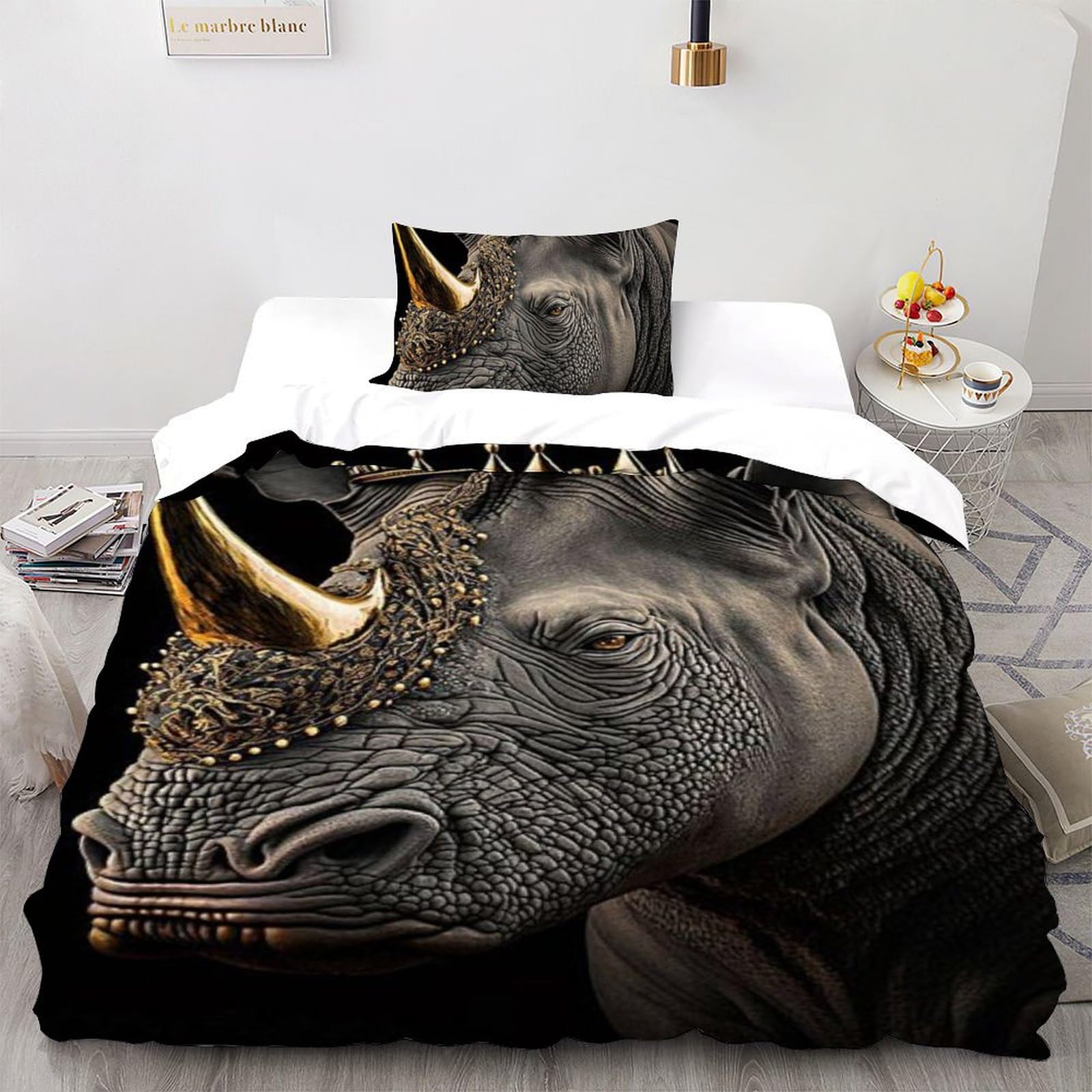 Housse de couette rhinocéros 135x200cm, le cadeau d'anniversaire idéal pour lit de garçon