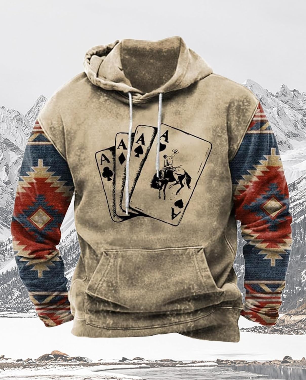 Western Hoodie for Men Aztec Cowboy Printed Drawstring Pullover Hooded Sweatshirt Mens Comfy Fleece Sweatshirt - Image 5