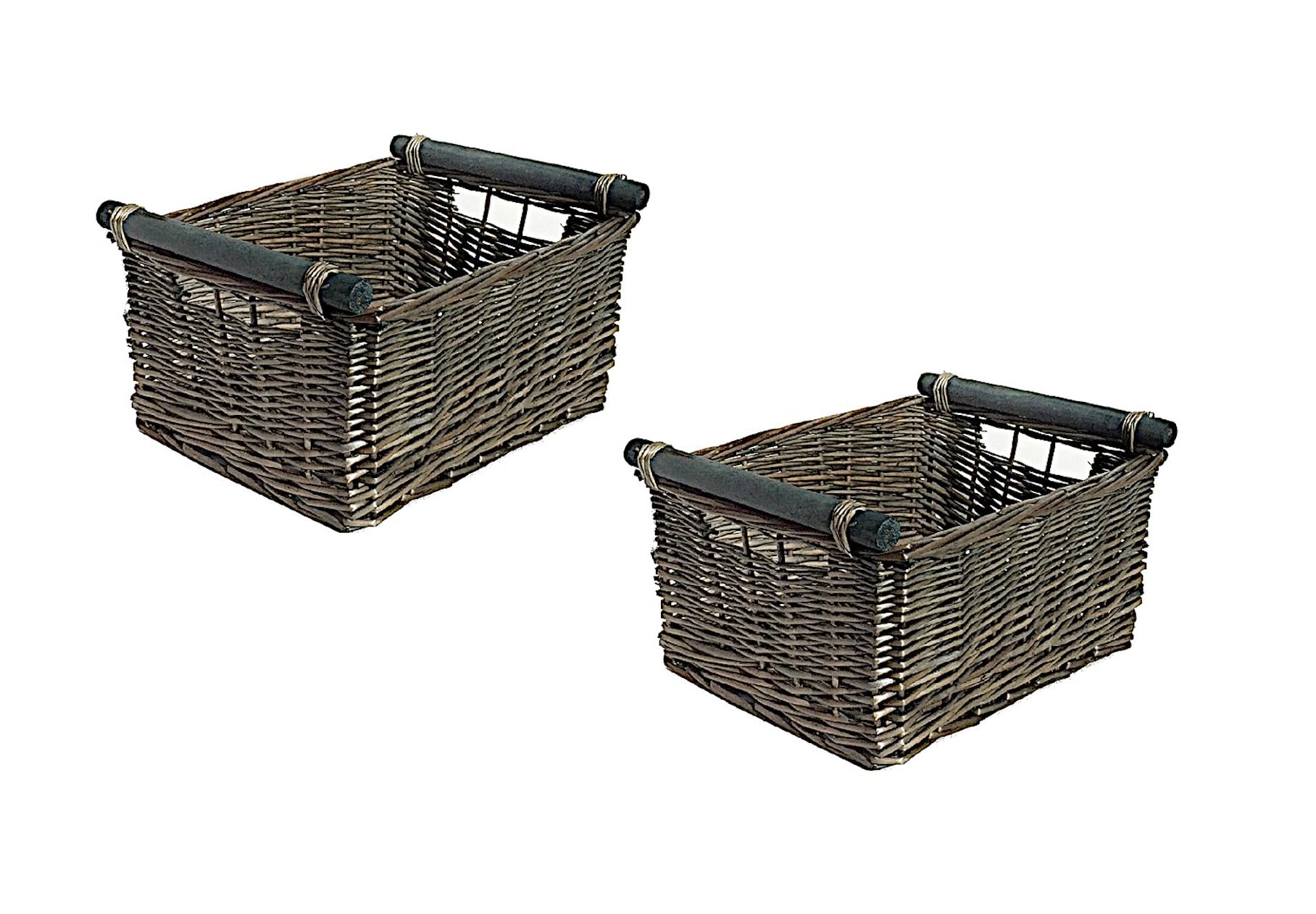 Topfurnishing Kitchen Log Wicker Storage Basket With Handles Xmas Empty Hamper Basket (Set of 2 X Large, OAK) 51 X 41 X 22 cm