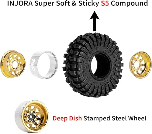 Vista 11 de INJORA 1.0 Beadlock - Juego de neumáticos de rueda de desplazamiento de 0.149 in para 1/18 1/24 RC Crawler Car Axial AX24 SCX24 FMS FCX24 TRX4M, gris