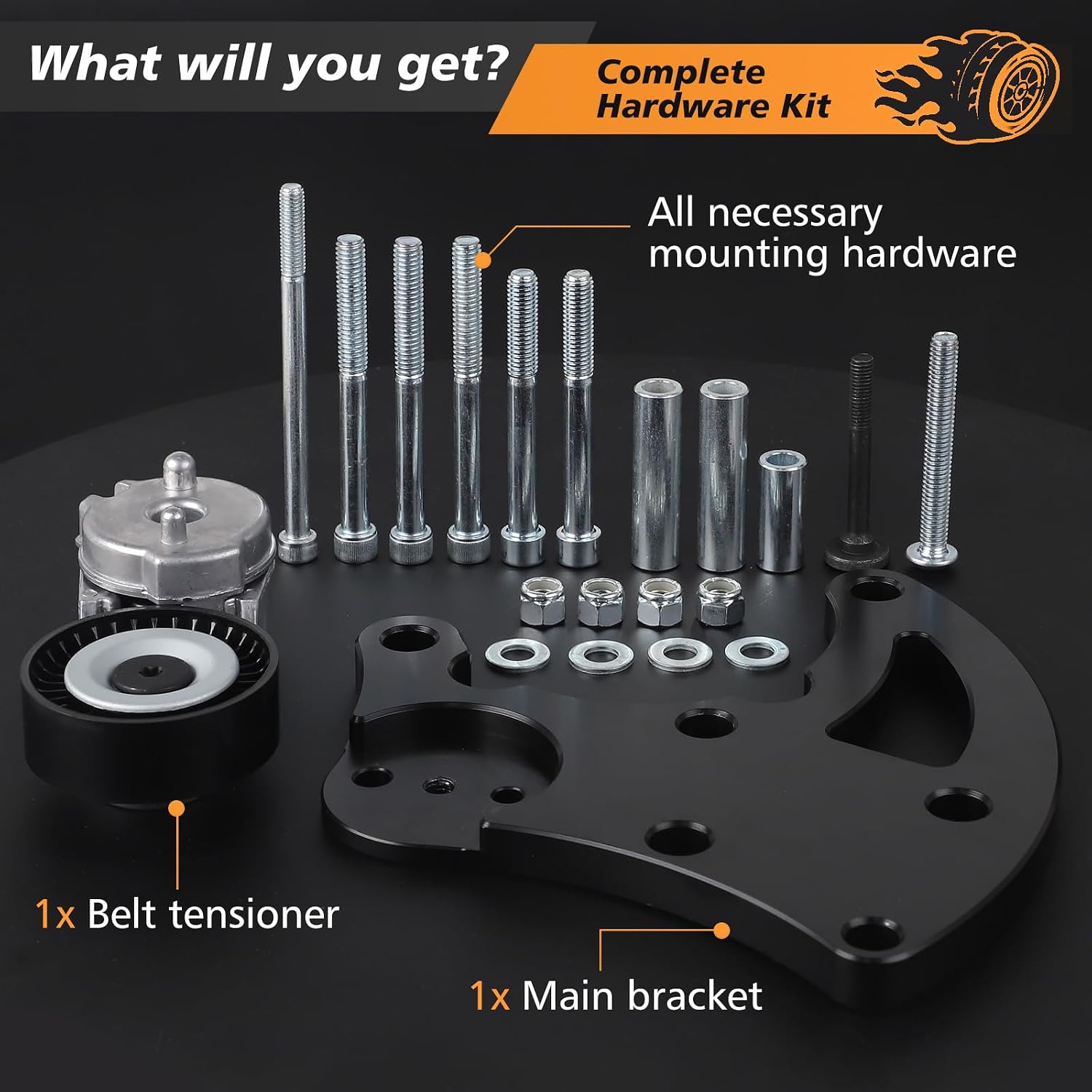 LS Swap R4 AC Compressor High Mount Bracket Kit with Belt Tensioner Compatible with Chevrolet GMC SUV Truck Vortec Engines LS1 LS2 LS3 LS6