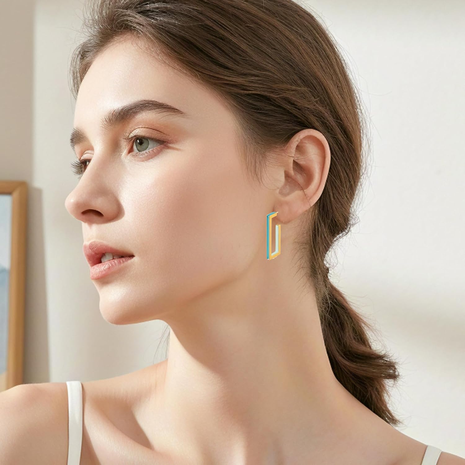 Chunky Gold Earrings for Women C Shaped Round Hoop Earrings 18K Gold Plated Stainless Steel Enamel Earrings Jewelry Gift