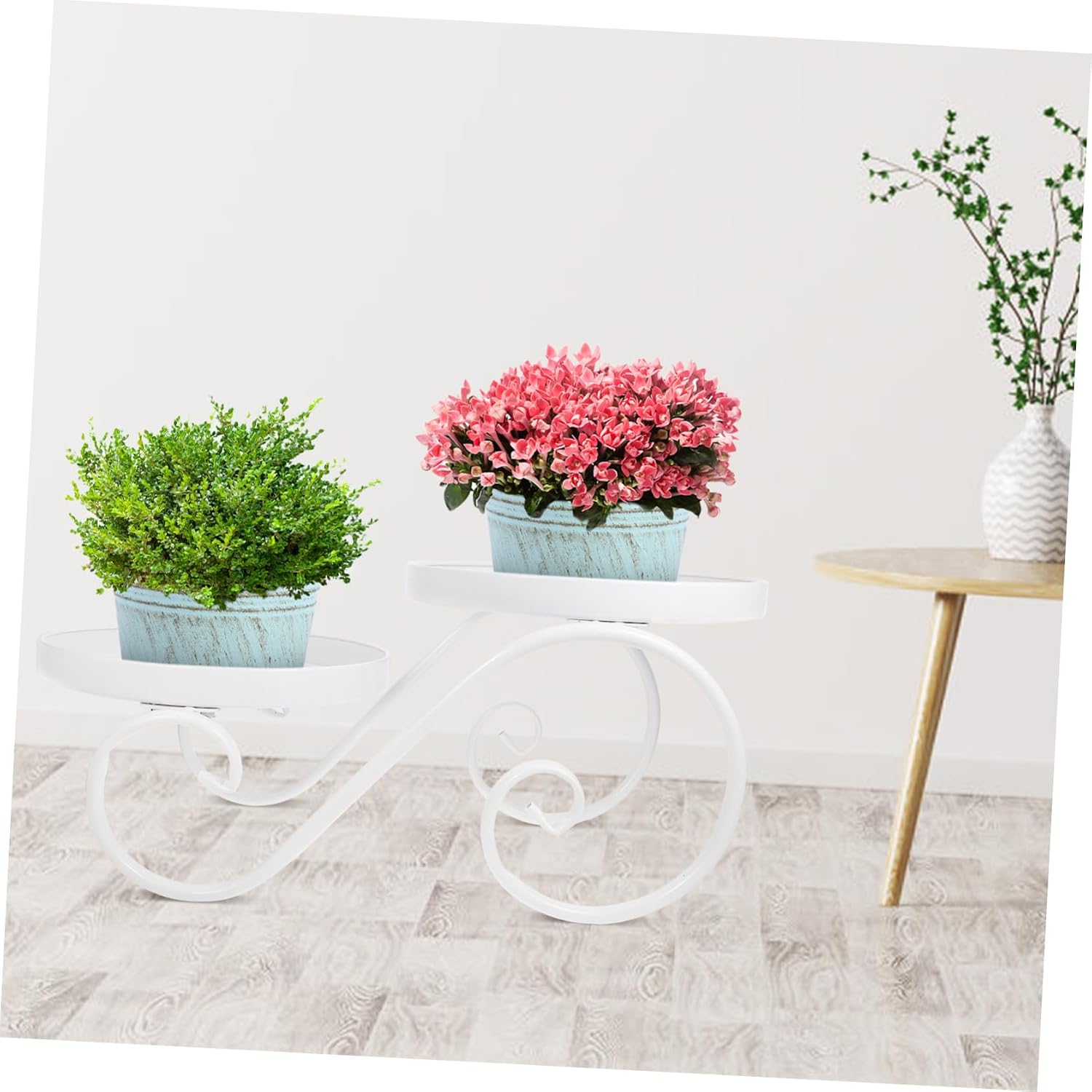 European Style Floor Type Flowerpot Rack Plant Stand with Strong Bearing Capacity for Balcony Indoor Display Smooth Surface White Succulent Pot Holder Multi-purpose Plant Storage