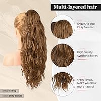 Vista 54 de FLUFYMOOZ Extensión de cola de caballo, 22 pulgadas, extensiones de cabello sintético ondulado largo y rizado para mujer