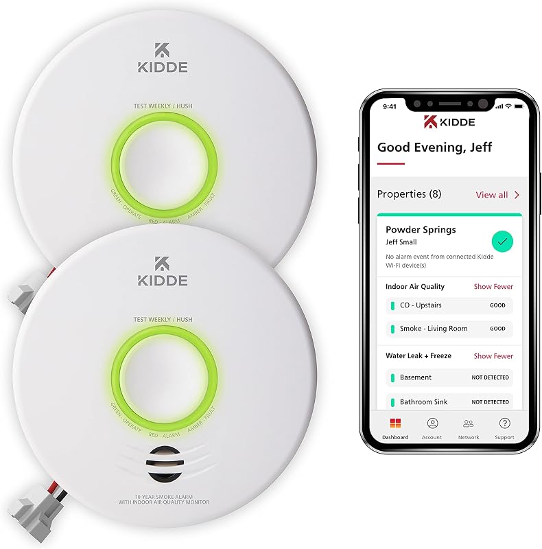 Smart Smoke Detector & Indoor Air, Quality Monitor, WiFi, Alexa Compatible Device, Hardwired w/Battery Backup, Voice & App Alerts, 2 Pack