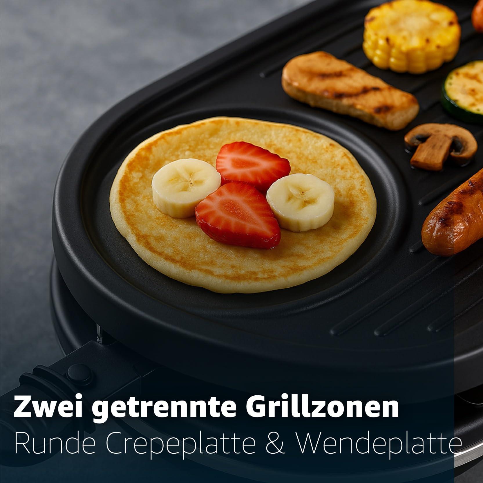 Raclette zestaw dla 8 osób – z grillem stołowym, płytą grillową i funkcją kamiennej płyty – w zestawie patelnia i skrobak – narożny (Okrągły)