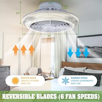 Ceiling Fan with Light, 16 LED RGB Low Profile RGB Fan Light with 6 Wind Speed, App & Remote Control, Fit for Alexa, Google Assistant