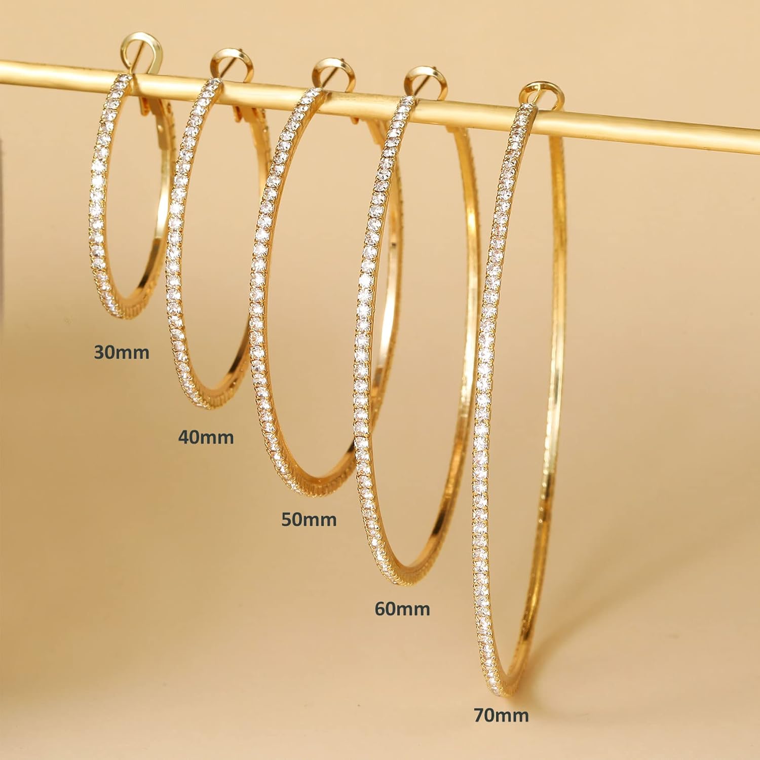 925 Sterling Silver Earrings Large Rhinestone Hoop Earrings Big Cubic Zirconia Hoop Earrings Thin Rhinestones Round Hoop Earrings for Women 20/30/40/50/60/70mm Sparkly Hoops With Crystals for Womens - Image 6