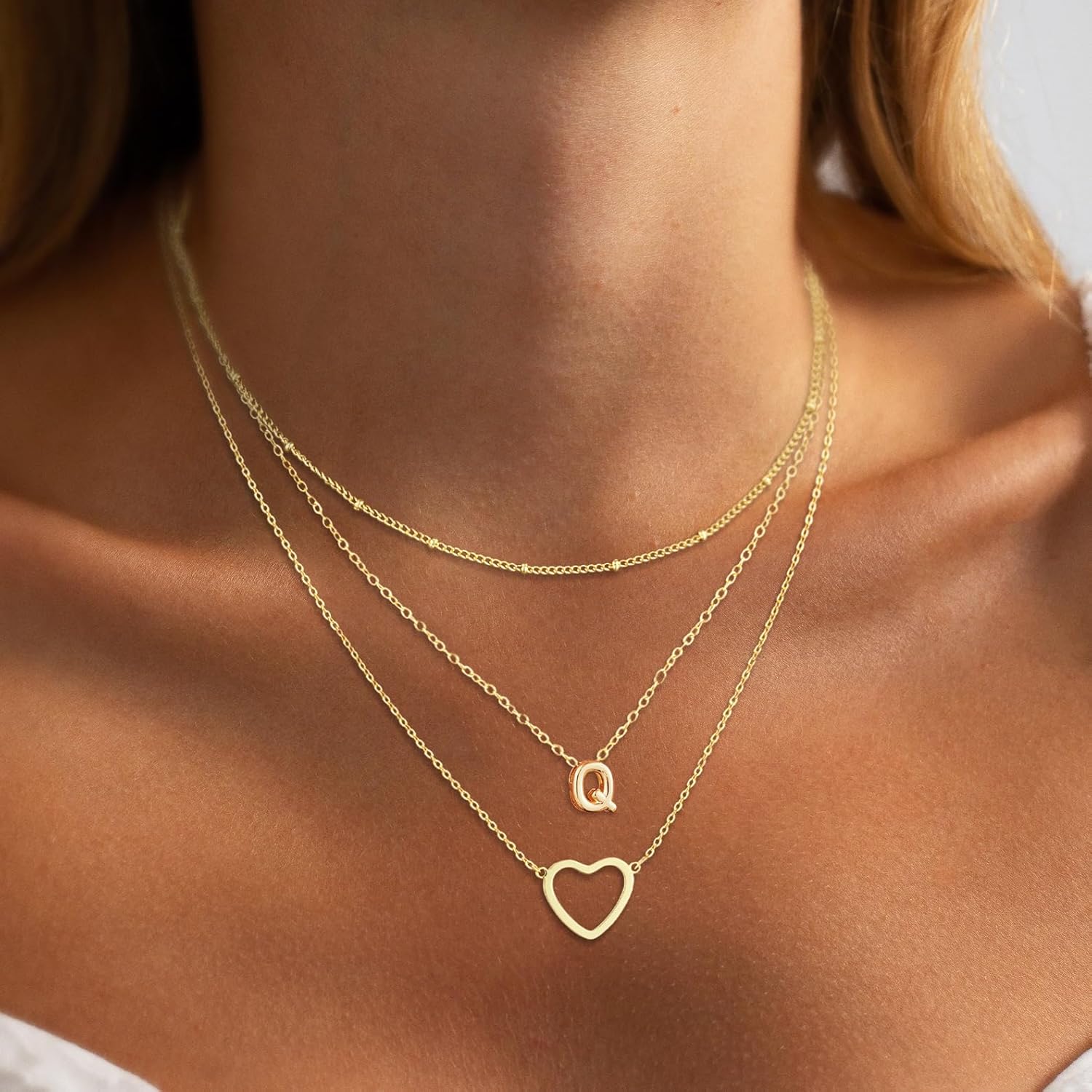 ASCOMY Gold Necklace for Women 14K Gold Plated Initial Necklaces Layered Heart Letter Necklace Layered Heart Pendant Necklace Alphabet A-Z Charm Necklaces Personalized Jewelry Gift for Women - Image 4
