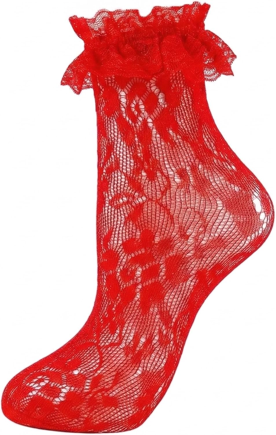 Womens Lace Ruffle Socks Cute Frilly Fancy Dress Socks Sexy Mesh Lace Trim Lolita Lacy Ruffled Boot Sock for Woman