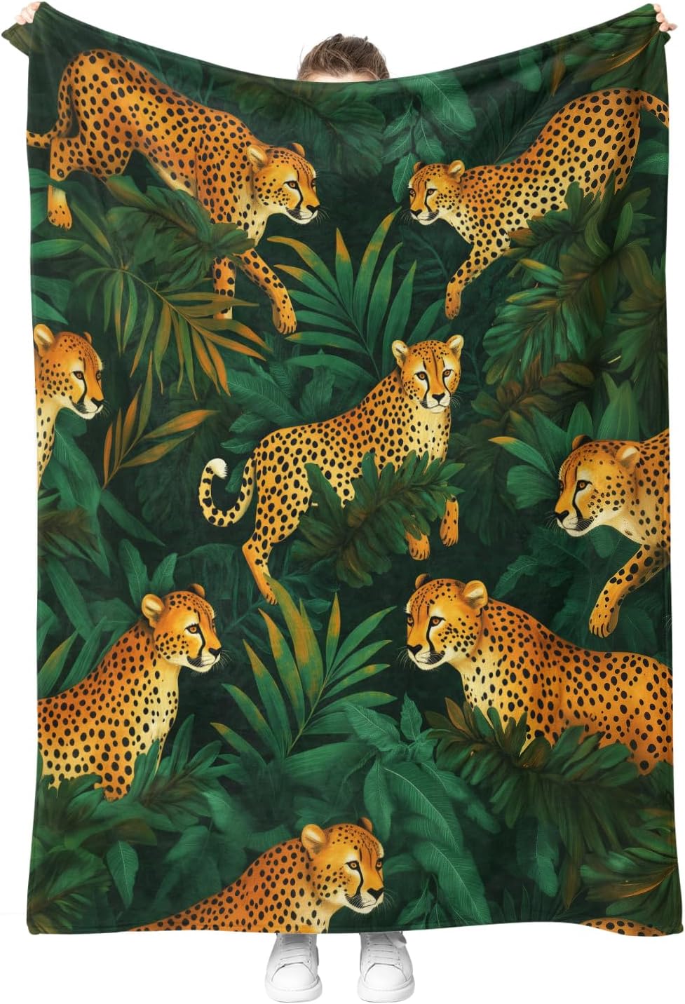 Leopard Tropical Rainforest Jungle Blanket Animal Gifts for Women Kids Boys Girls Lady Birthday Christmas Green Forest Palm Leaf Plant Wildlife Decor Easter Mother's Day Throw Blankets 50"x60"