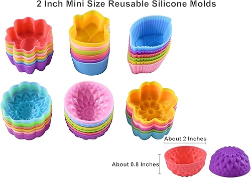Miniatura 3 de 36 forros de silicona para cupcakes, tazas para hornear con múltiples formas de flores, moldes de silicona reutilizables de tamaño mini de 2 pulgadas