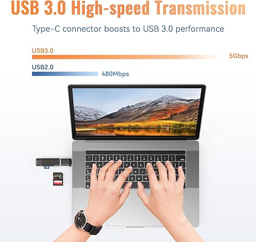 Miniatura 3 de Orlian Lector de tarjetas SD USB 3.0 de alta velocidad dual USB A y USB C a Micro SDSD adaptador de lector de tarjetas de memoria para SDSDHCSDXC,