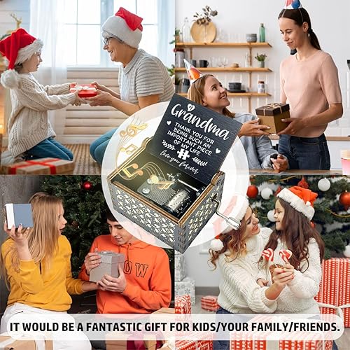 Miniatura 4 de ukebobo Caja de música de madera - You are my sunshine, pintura negra diseñada, de nieto a abuela - 1 juego-026