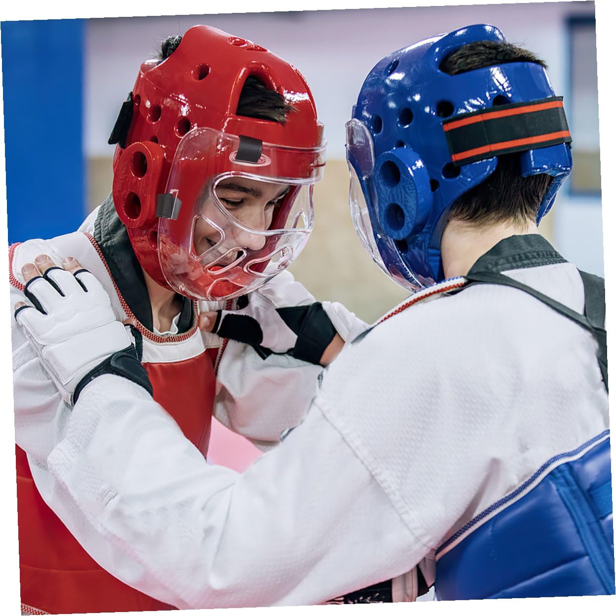 FOMIYES Maschera da Taekwondo e Karate 2 Pezzi Protezione Viso Staccabile, Equipaggiamento Protettivo Sportivo Leggero e Durevole e Adulti, Guardie di Karate per Sparring e Allenamento