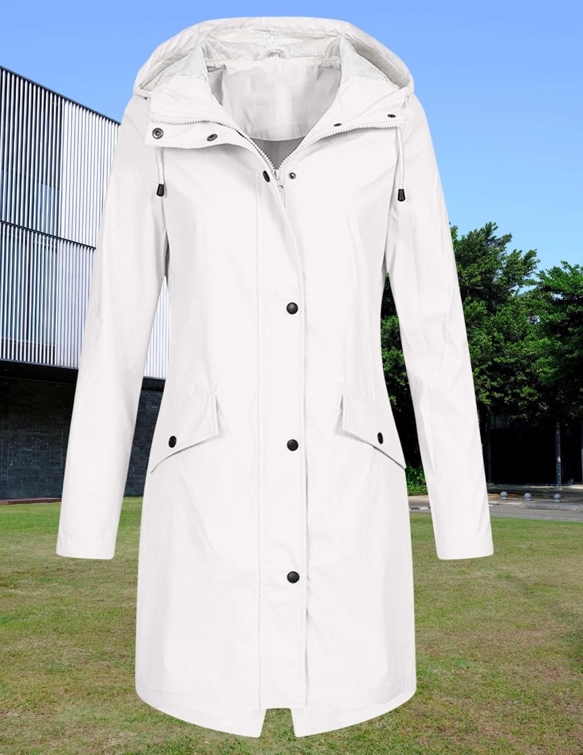 LIZALIG Women's Waterproof Raincoat - Cinch Waist Long All Weather Breathable Jacket