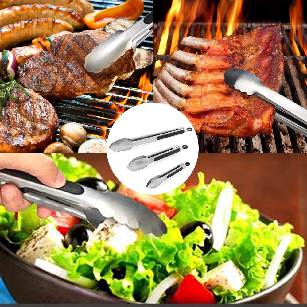 Eddeas Küchenzangen-Set – 3-teilig (17,8 Cm, 22,9 Cm, 30,5 Cm), Hitzebeständig Bis 315°C, Spülmaschinenfest