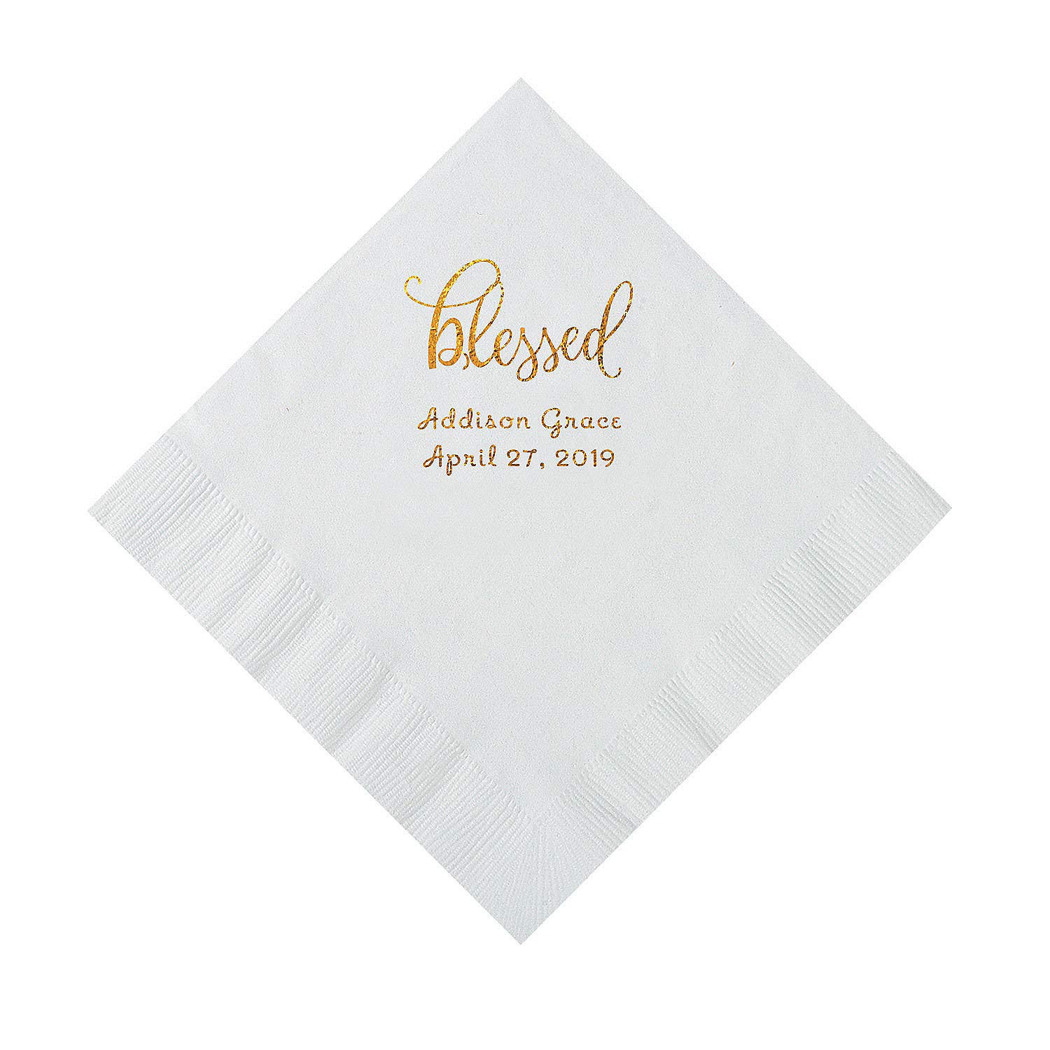 White Blessed Personalized Napkins with Gold Foil - Luncheon - Party Supplies - 50 Pieces