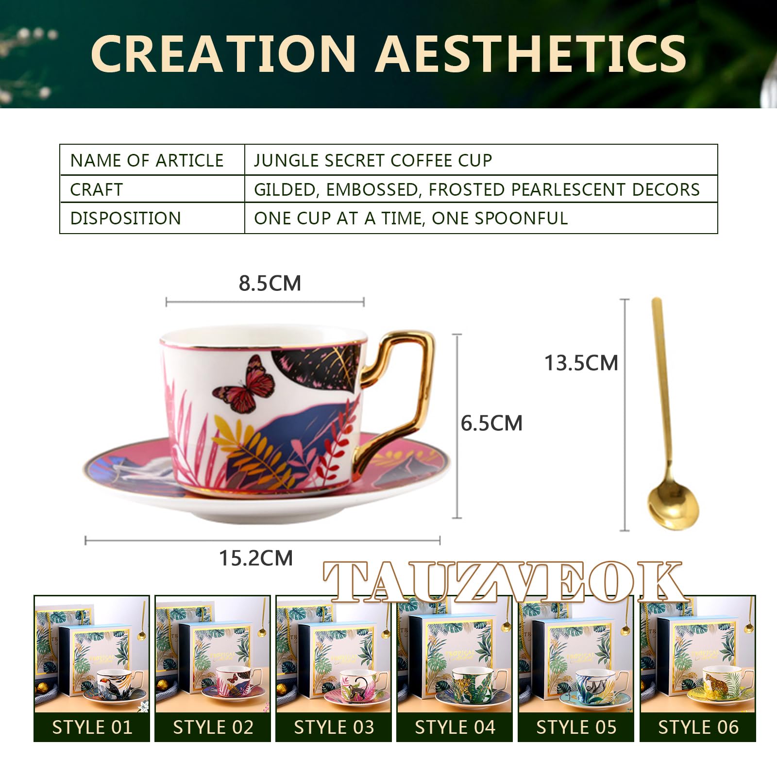 Juego de tazas de café y platillo, tazas de porcelana con estampado animal para capuchino, té, espresso, tazas de café coloridas para uso doméstico y de oficina, juego de 6 piezas