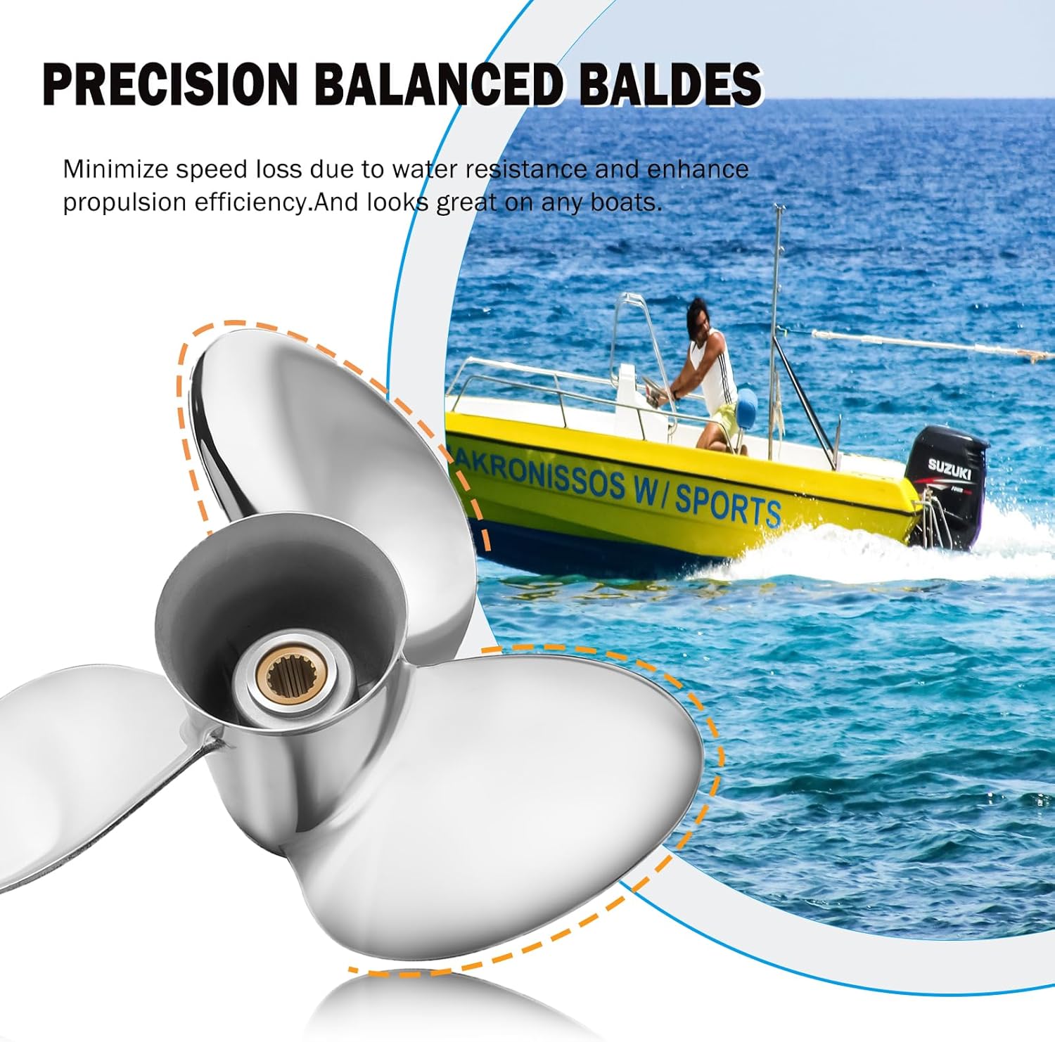 Outboard Propeller 16 X 21 1/2 Upgrade OEM 990C0-00810-215 Stainless Steel Boat Propeller Fit Suzuki Engines DT/DF150/175/200/225HP DF250/300HP 16x21.5'Pitch Prop 15 Spline Tooth 3 Blades RH