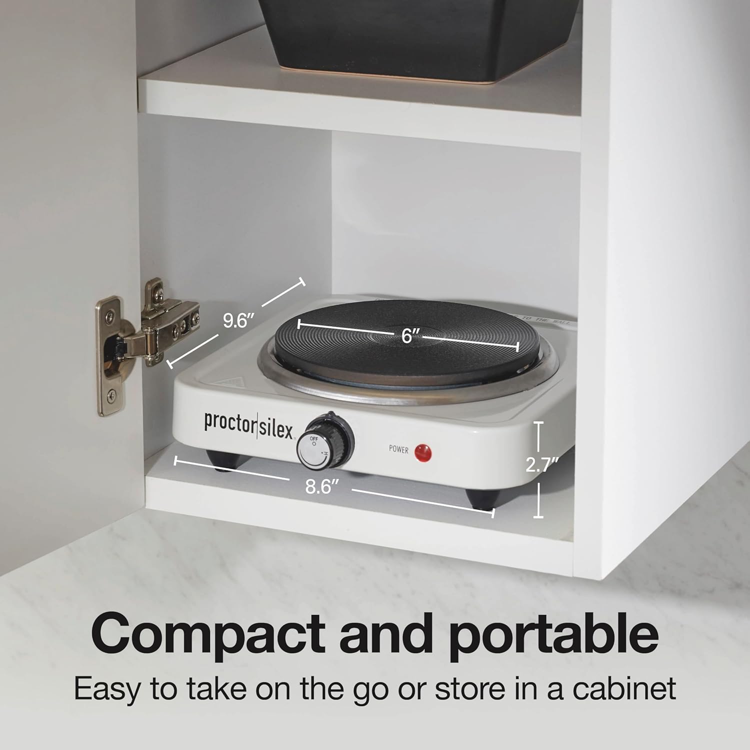 Proctor Silex Portable Electric Stove, Cast Iron Single Burner Cooktop, Compact, Adjustable Temperature Hot Plate, 1000 Watts, White (34107)