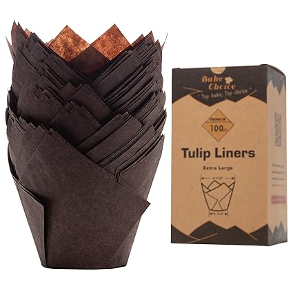 [Nordic Paper] 100pcs Large Size Brown Tulip Cupcake Liners for Baking Cups EU Parchment paper Tulip Muffin Liners, Cupcake Wrapper for Party, Christmas by Bake Choice