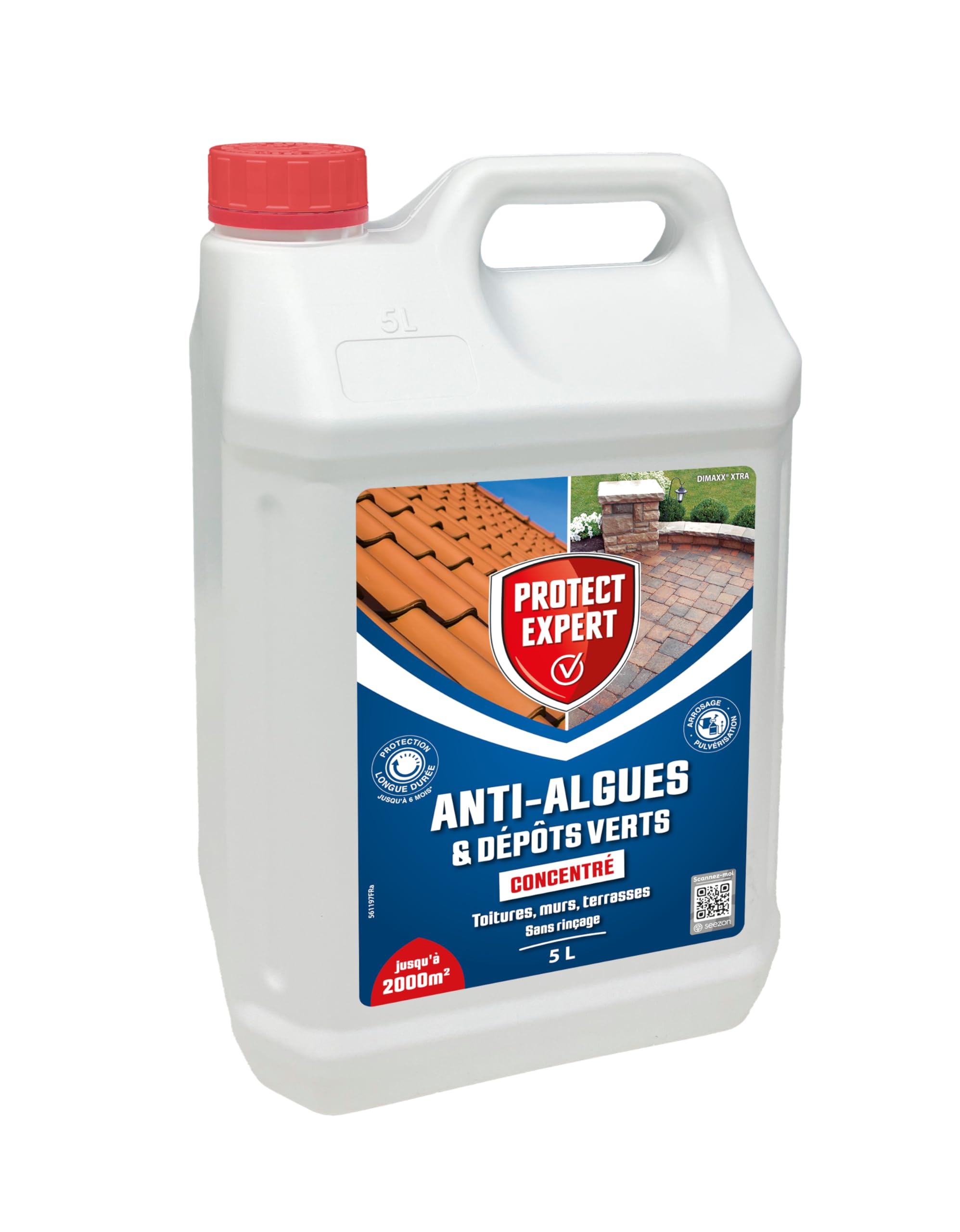 PROTECT EXPERT Anti Algues & Dépôts Verts - Concentré - Toitures Murs Terrasses - 5L - Jusqu'à 2000m² - Protection Longue Durée Pendant 6 Mois - Sans Rinçage - DIMAX5