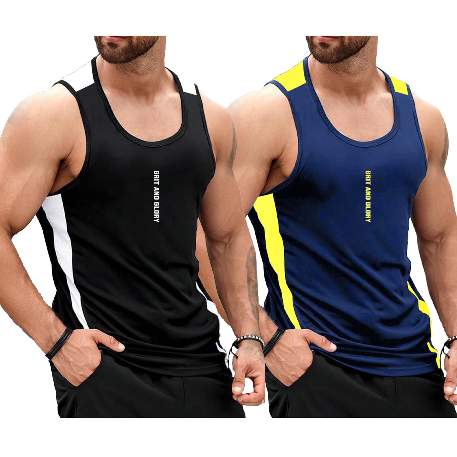 Jump Cuts|| Mens || Sleevless || Printed || Glory || Polyester || Combo Gym Vest (Pack of 2)