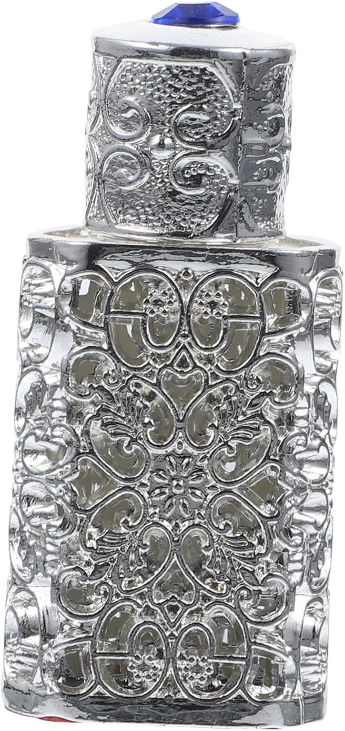 Vintage Refillable Perfume Bottle Silver Square Empty Fragrance Holder for Essential Oils and Lotion Storage Decorative Travel Container for Vanity and Bathroom Display