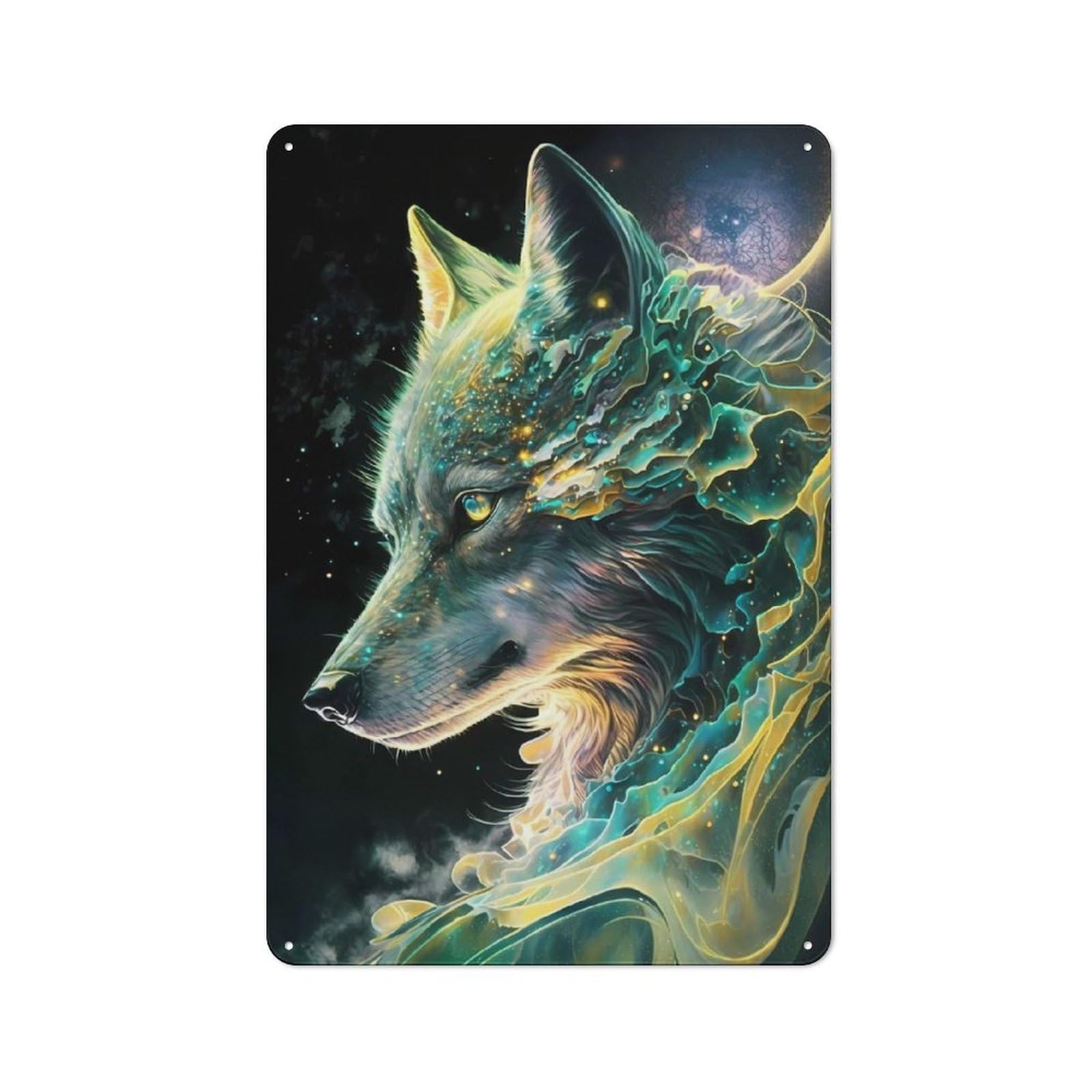 Junmoney Wolf 30X20cm Rustic Metal Sign With For Hobby Room Or Studio, Metal Sign Decor For Hobby Rooms And Studios