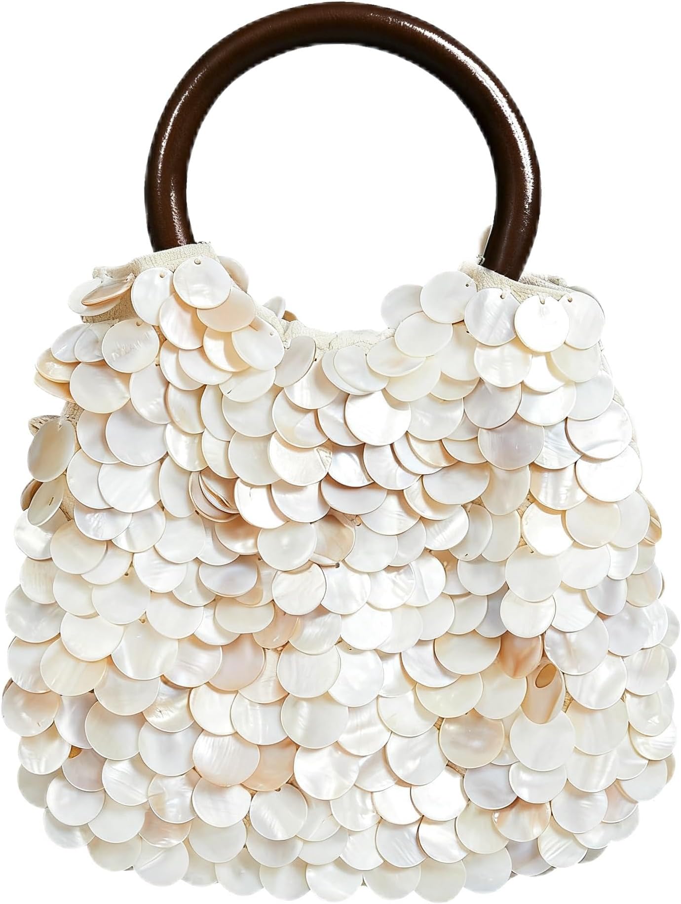 Shell Clutch Handbag Natural Seashell Purse with Wooden Handle