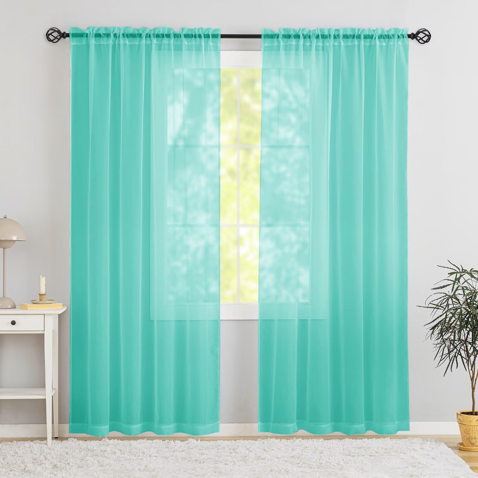 Karseteli Semi Voile Sheer Curtains 84 Inches Long 2 Panels Rod Pocket Window Treatment for Living Room Bedroom Dining Room(Turquoise 52" W x 84" L)