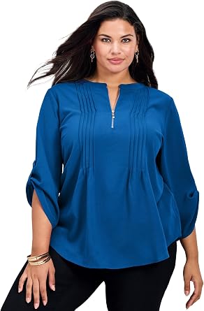 Avenue Womens Plus Size Hailey Zip Front Pintuck Blouse
