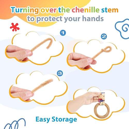 Miniatura 3 de Caydo Limpiador de tuberías en espiral marrón claro, tallos de felpilla suave de 32.8 pies para niños, proyectos de manualidades, escuela, hogar,