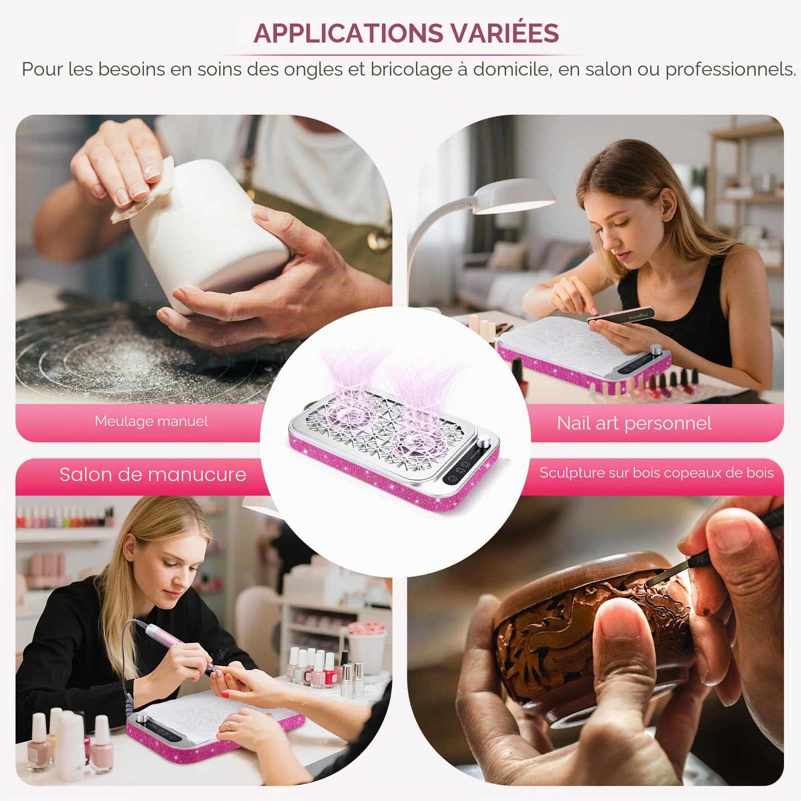 Collecteur de Poussière Professionnel D'ongles, Extracteur de Poussière à Vide D'ongles Puissant 2000PA avec 45 Papiers de Filtre Jetables, pour le Polissage et la Manucure D'ongles