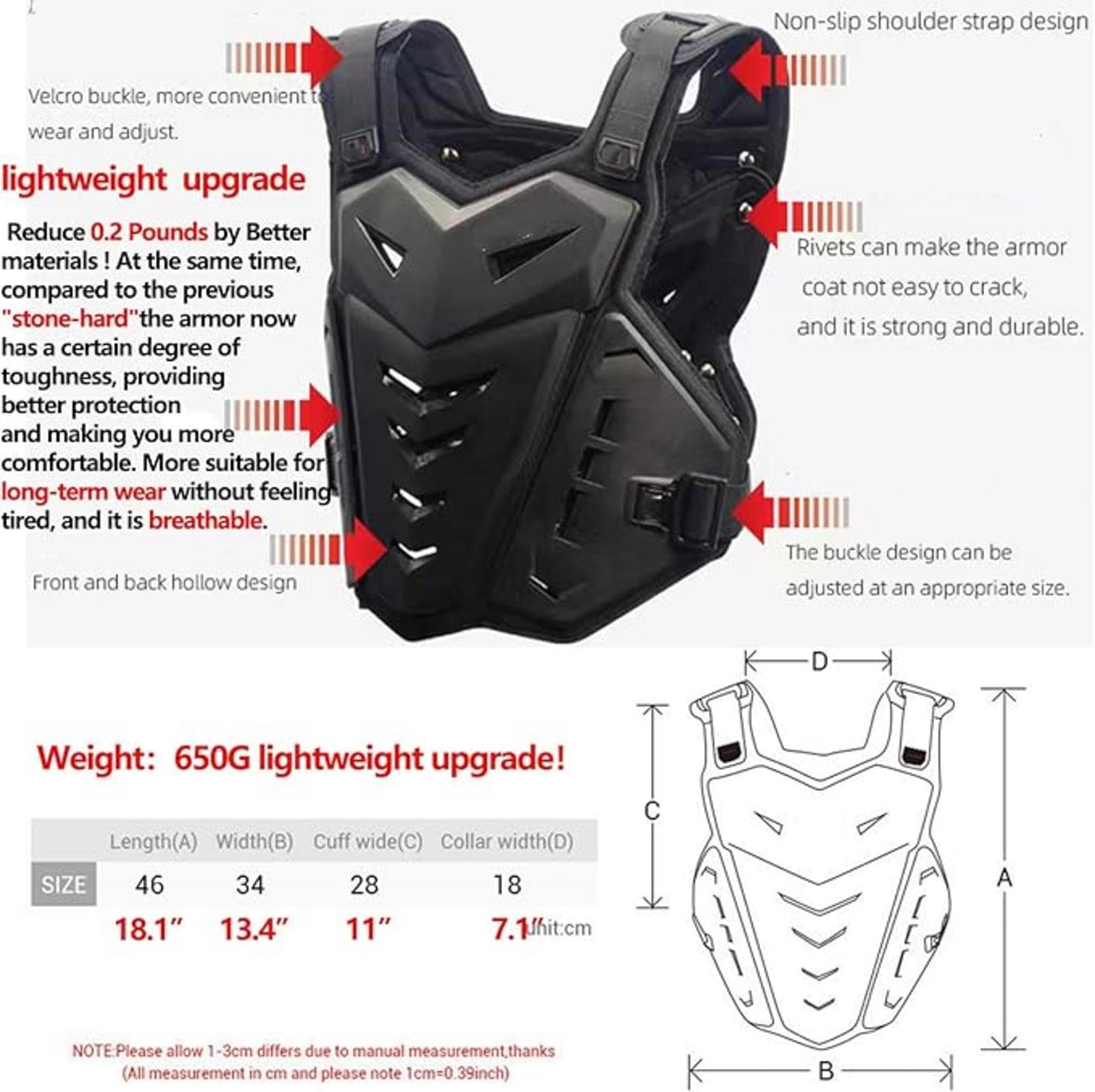 Leichte Upgrade-Brustpanzerung, Motorradweste Schutzausrüstung Brustpanzer Motorradwesten Radfahren Motorrad WesteSkifahren Reiten Skateboarding Brust Rücken Beschützer Anti-Fall Gear