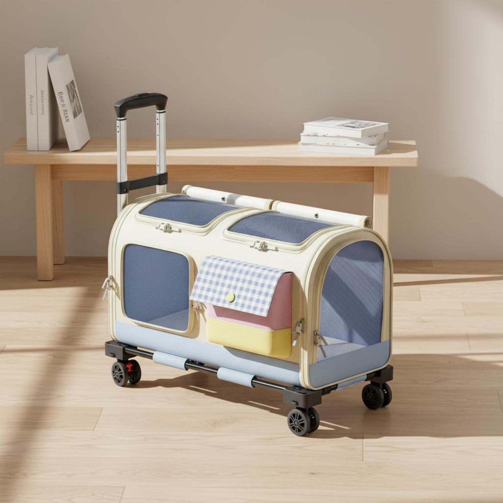 Travel Carrier Katzen Trolley Koffer Tiertransport Tasche Haustier Rucksack Transportbox mit Ruhigem Rollkomfort Und Formstabilem PP Gehäuse Klappbar, Mit Schultergurt