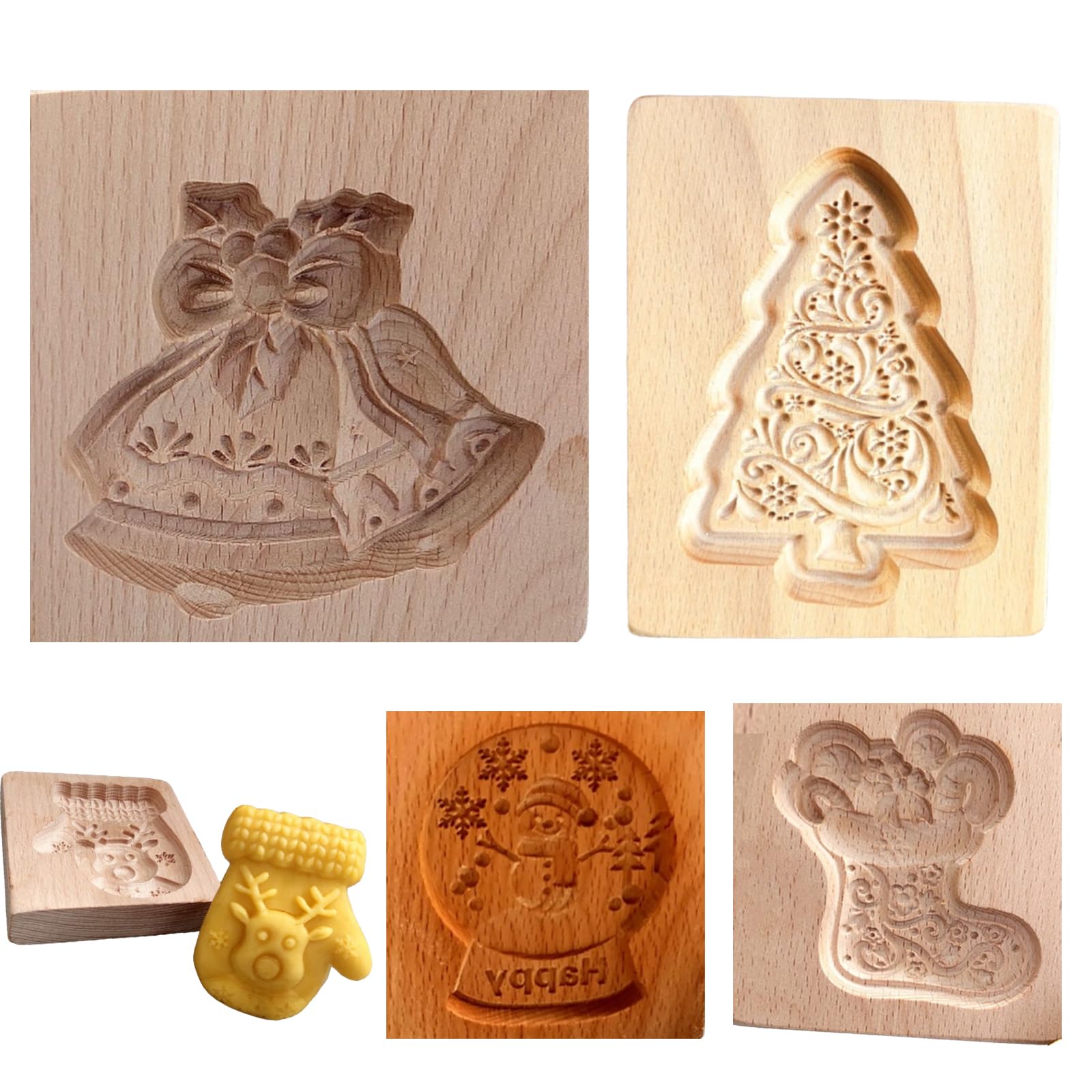 Ausstechformen aus Holz, Lebkuchenform, lustiges Tier, Weihnachtsplätzchen, Backzubehör für Zuhause, Bäckerei (3–5 Stück) (Christmas-B)