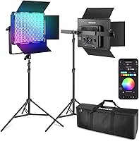 Vista 1 de NEEWER 2 Pack PL60C RGB LED Panel Luz de Vídeo Kit con Soportes de Trípode Amortiguados de Resorte de 2m/6.6ft/Bolsa, Control APP/2.4G/DMX, Luz