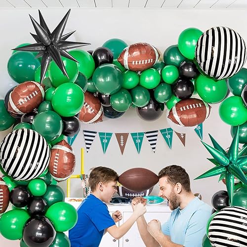 Vista 5 de Kit de arco de guirnalda de globos de fútbol verde oscuro, marrón y negro, globo grande de mylar para temática deportiva, súper tazón, decoración