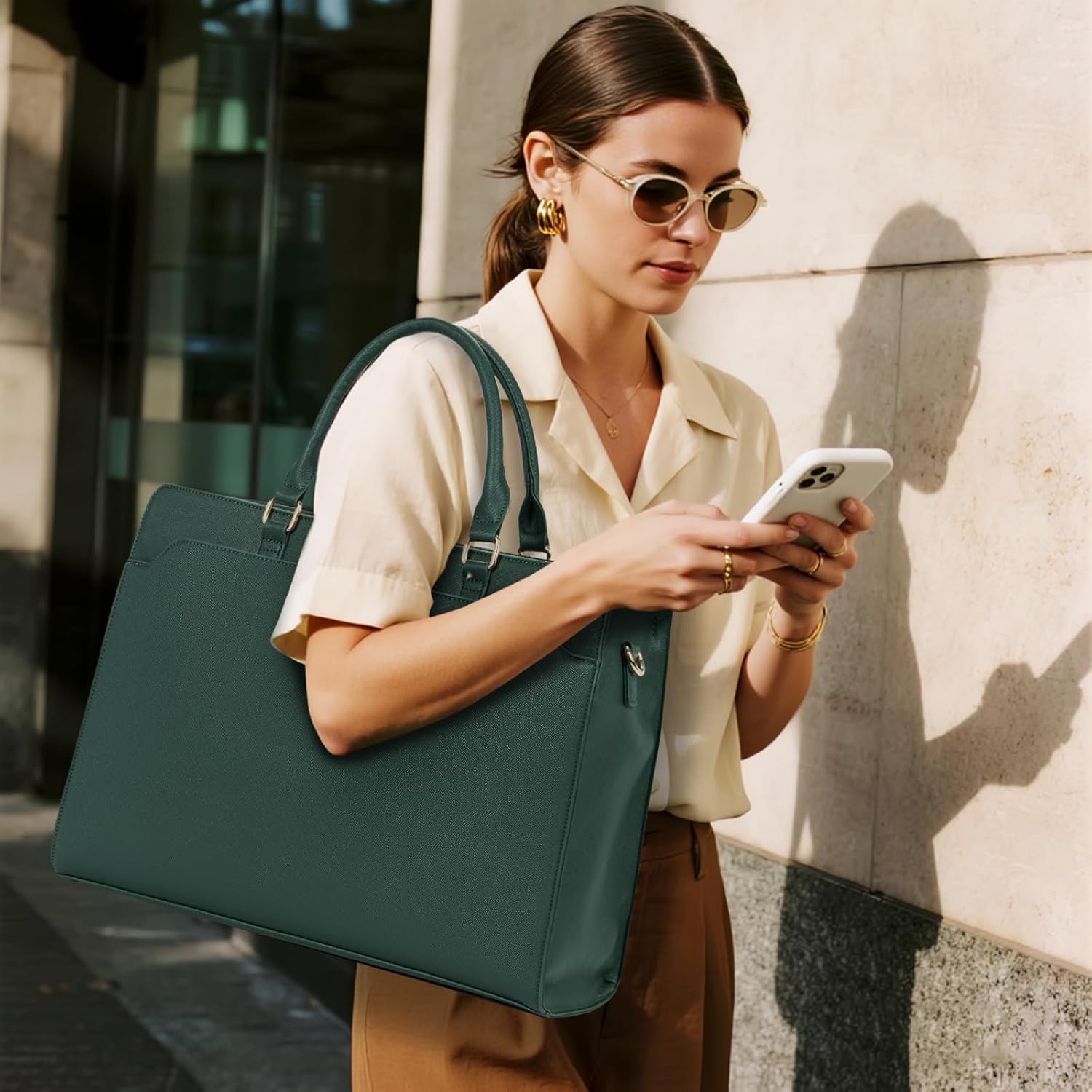 Laptop Tote Bag for Women 15.6 Inch Waterproof Leather Computer Bags Large Capacity Business Office Work Briefcase
