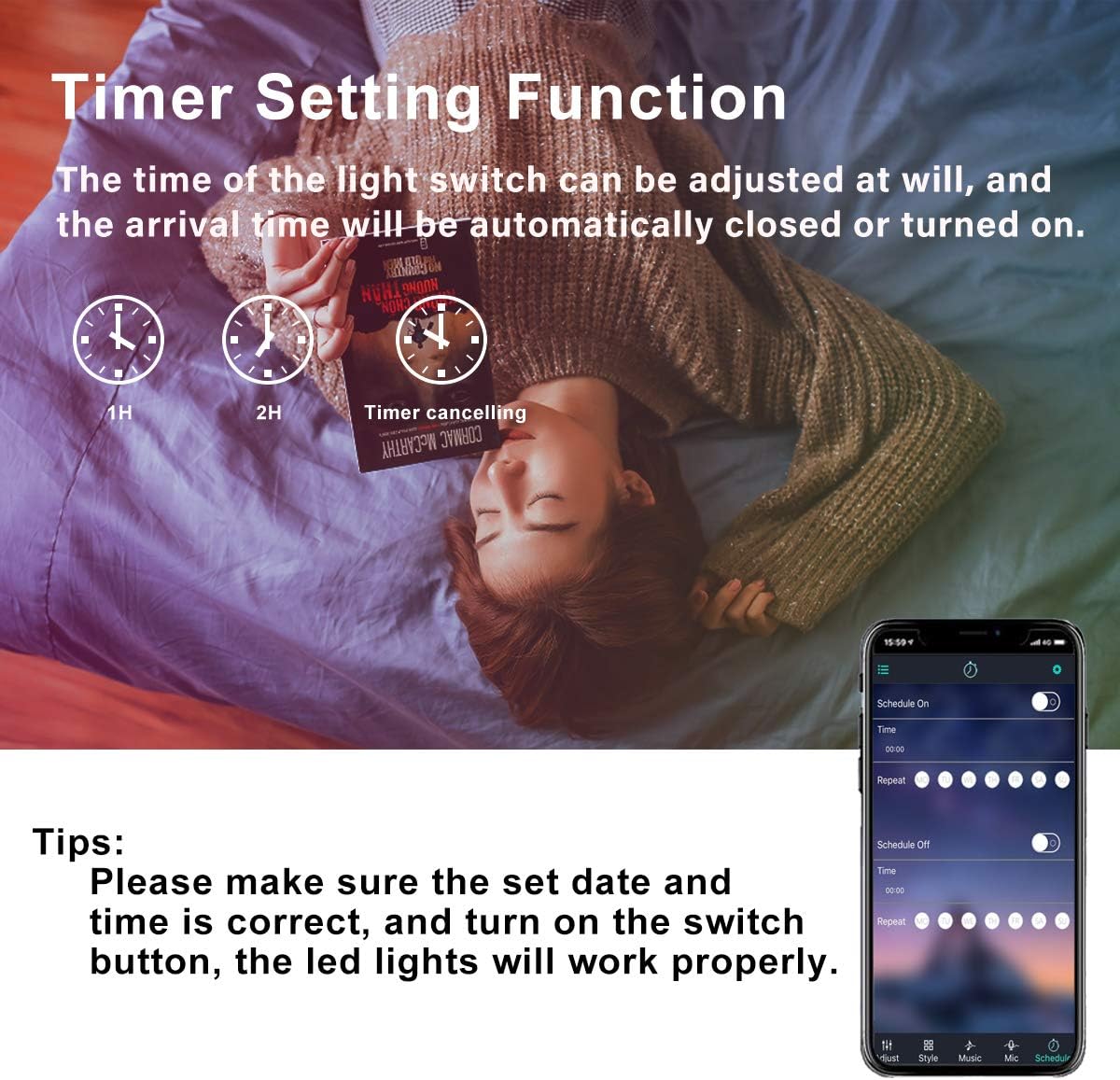 AZIMOM 16.4ft LED Strip Lights for Bedroom Tape Light Music Sync Bluetooth 5050 RGB Waterproof Timing Color Changing APP Remote Control led Lights for Bedroom Home kitchen Party Lighting Decoration