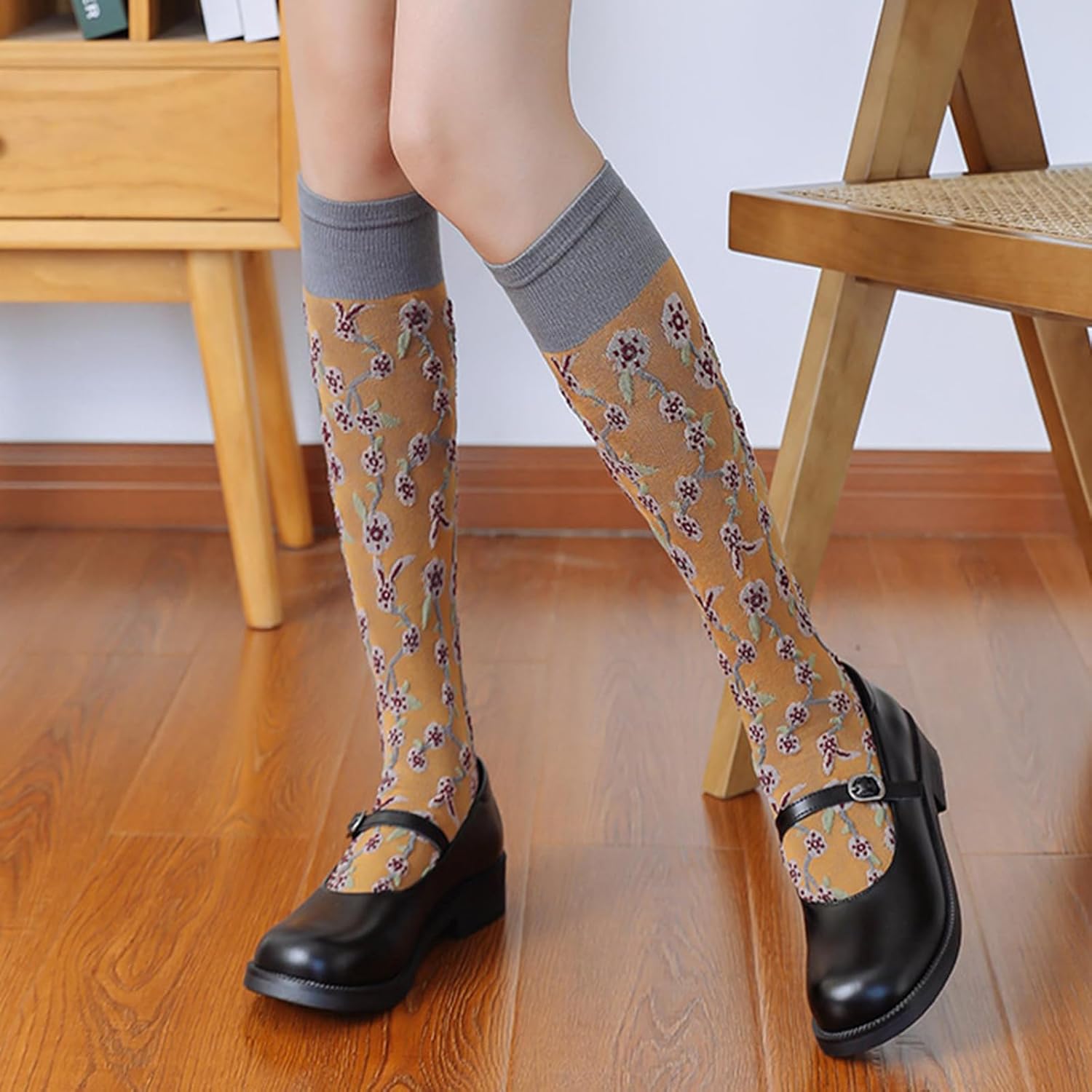 Benefeet Sox Girls Cute Floral Knee High Socks Women Novelty Colorful Kawaii Flower Patterned Long Tube Cotton Socks Gifts - Image 2