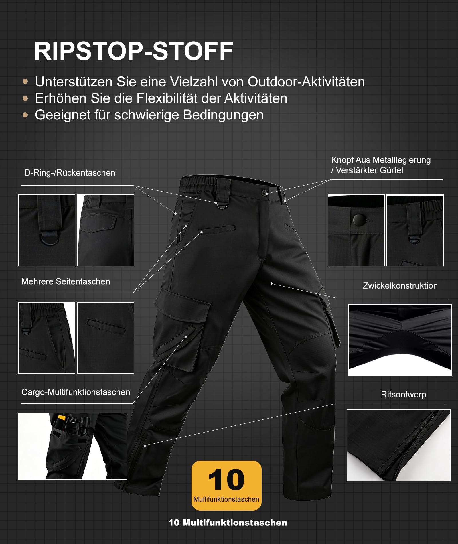 ZITY Pantalones de Trabajo para Hombre, Pantalones tácticos Cargo Senderismo con Cintura elástica montañismo para Exteriores con múltiples Bolsillos