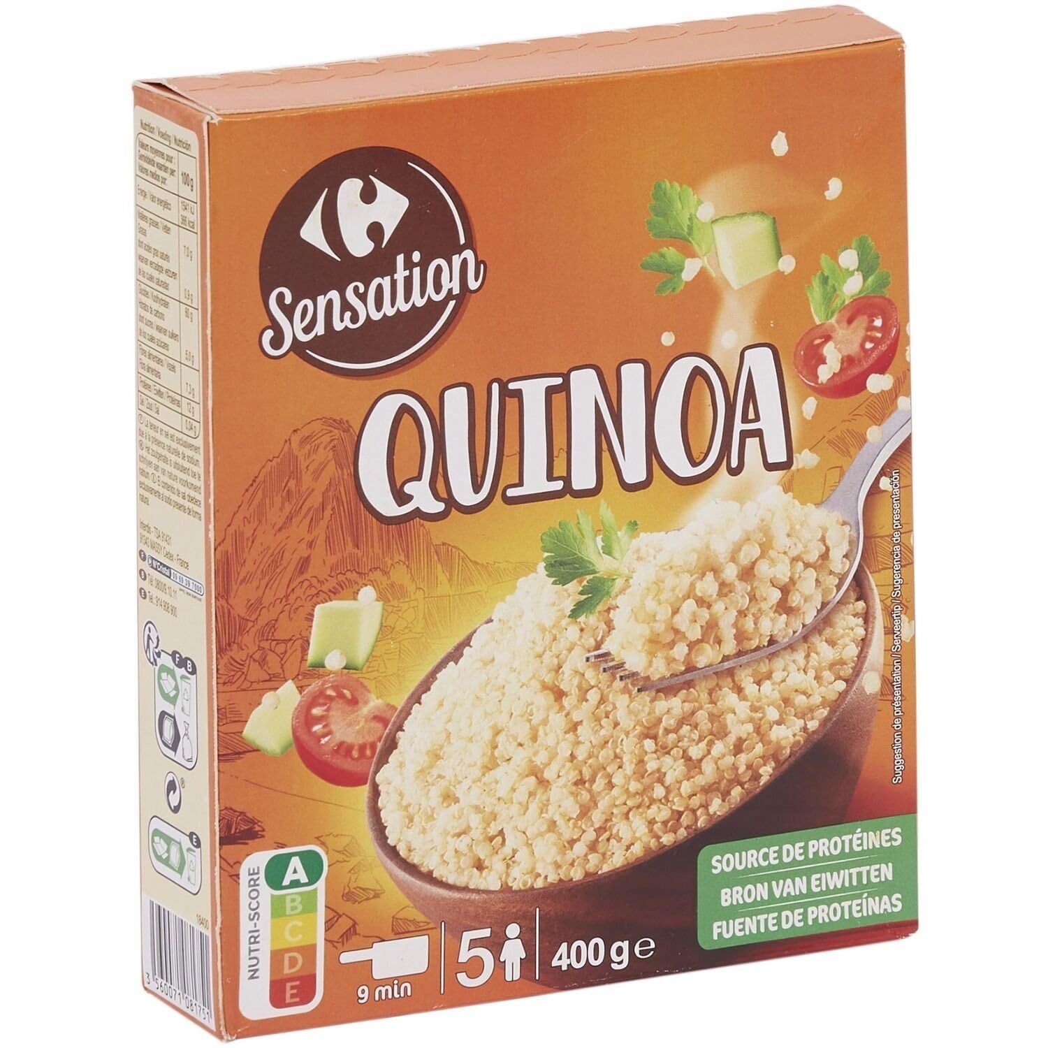 CARREFOUR SENSATION – Quinoa Gourmand, Texture Légère et Saveur Naturelle, Boîte 400g - lot de 4 - Vendu par Lot